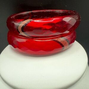 Pair Of Art Glass Bangle Bracelets Slim Stackable Layering Indie Bohemian